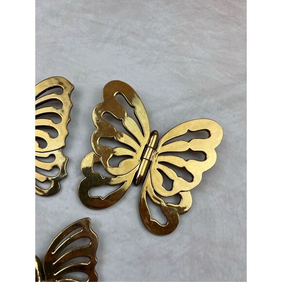 1970s Mod Vintage Gold Plastic Hinged Butterflies Wall Decor - Picture 4 of 7